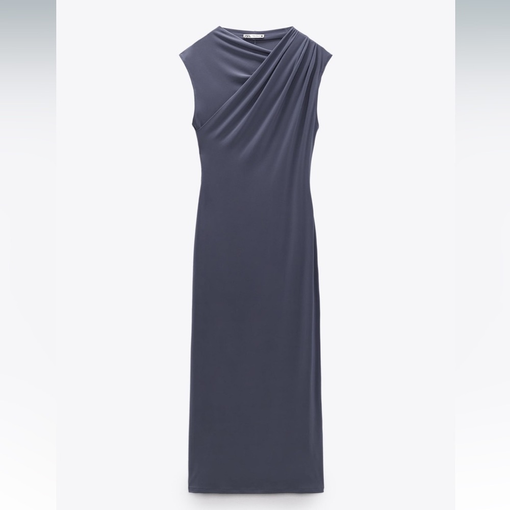 Zara NWOT gray draped stretchy midi dress - Picture 2 of 6